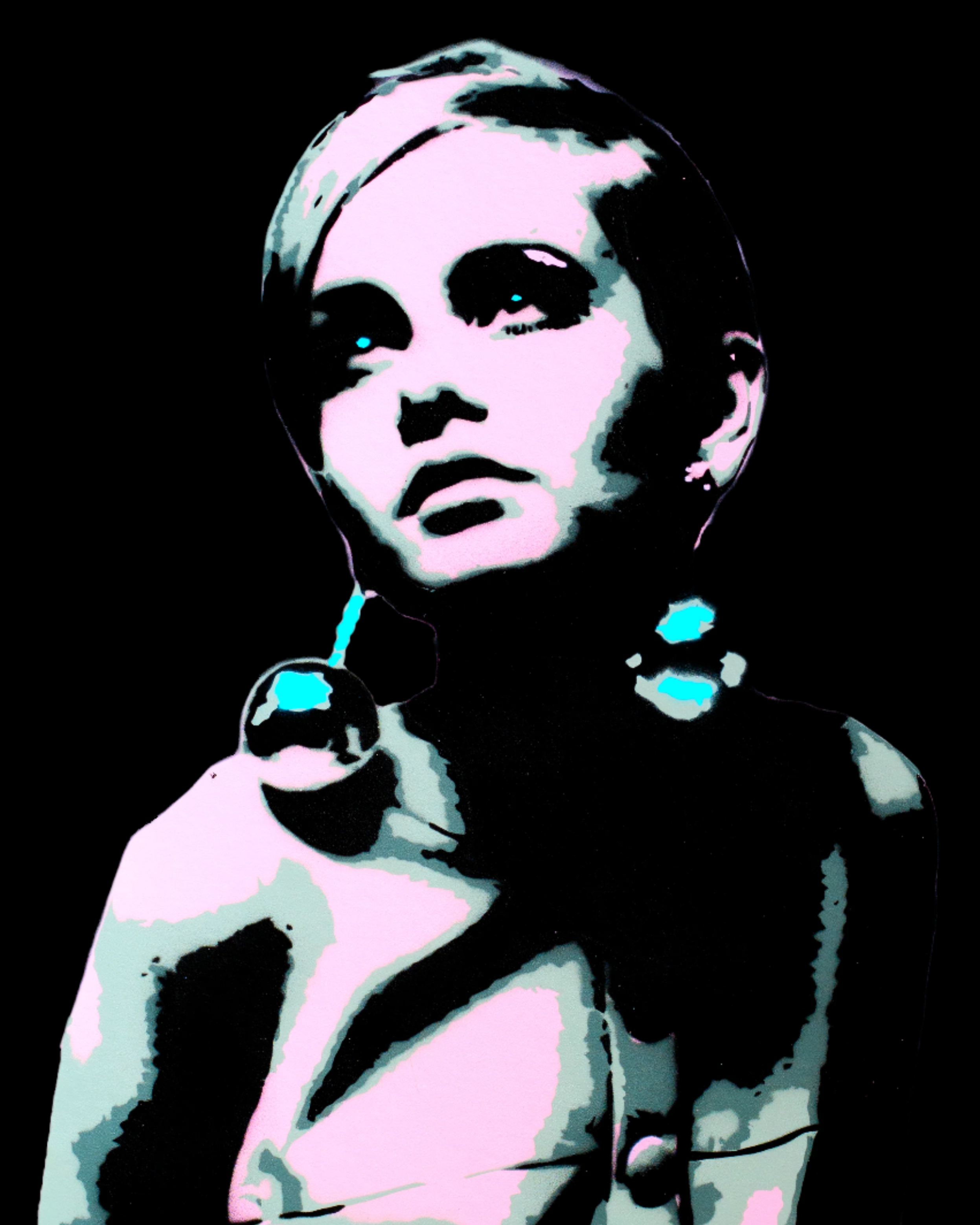 twiggy stencil portrait graffiti street art commission